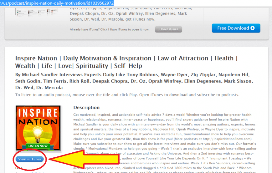 how-to-view-Inspire-Nation-Show-podcast-in-iTunes-store-button-location